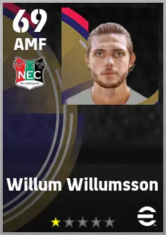 Willum Willumsson eFootball 2026 player card — 69 OVR AMF