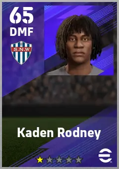 Kaden Rodney eFootball 2026 player card — 65 OVR DMF