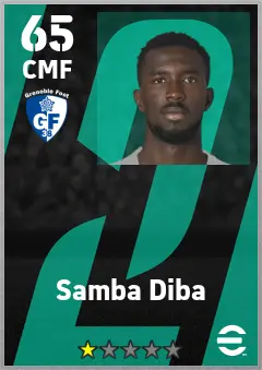 Samba Diba eFootball 2026 player card — 65 OVR CMF