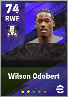 Wilson Odobert eFootball 2026 player card — 74 OVR RWF