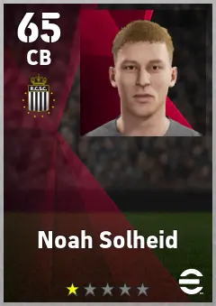 Noah Solheid eFootball 2026 player card, 65 OVR CB
