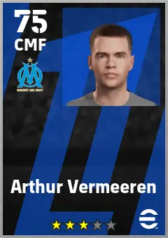 Arthur Vermeeren eFootball 2026 player card — 75 OVR CMF