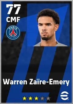 Warren Zaire-Emery eFootball 2026 player card — 77 OVR CMF