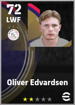 Oliver Edvardsen eFootball 2026 player card — 72 OVR LWF