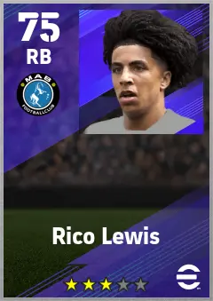 Rico Lewis eFootball 2026 player card — 75 OVR RB