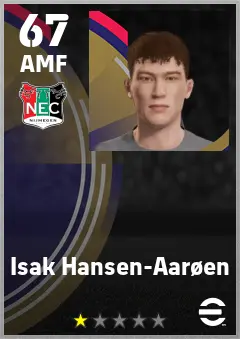 Isak Hansen-Aaroen eFootball 2026 player card — 67 OVR AMF