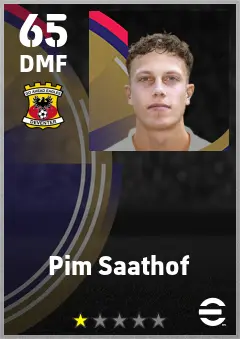 Pim Saathof eFootball 2026 player card — 65 OVR DMF
