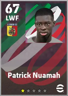 Patrick Nuamah eFootball 2026 player card — 67 OVR LWF