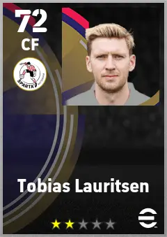 Tobias Lauritsen eFootball 2026 player card — 72 OVR CF