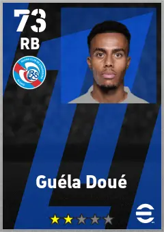 Guela Doue eFootball 2026 player card — 73 OVR RB