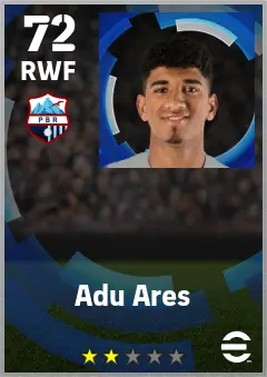 Adu Ares eFootball 2026 player card — 72 OVR RWF