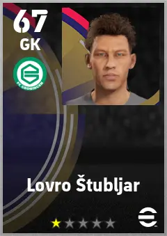 Lovro Stubljar eFootball 2026 player card — 67 OVR GK