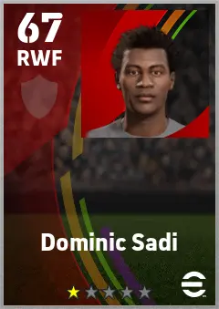 Dominic Sadi eFootball 2026 player card — 67 OVR RWF