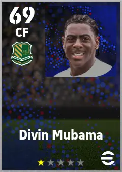 Divin Mubama eFootball 2026 player card — 69 OVR CF