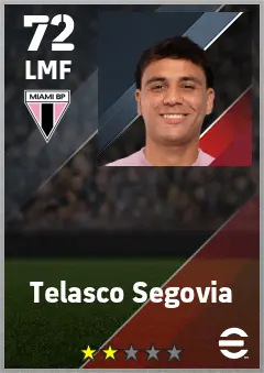 Telasco Segovia eFootball 2026 player card — 72 OVR LMF