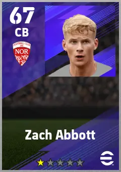 Zach Abbott eFootball 2026 player card — 67 OVR CB