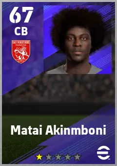 Matai Akinmboni eFootball 2026 player card — 67 OVR CB