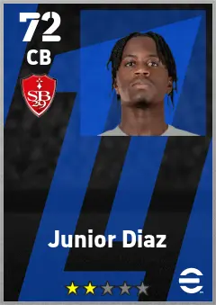Junior Diaz eFootball 2026 player card — 72 OVR CB