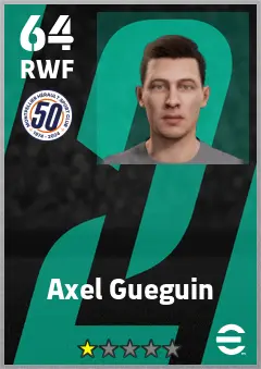 Axel Gueguin eFootball 2026 player card — 64 OVR RWF