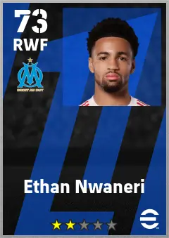 Ethan Nwaneri eFootball 2026 player card — 73 OVR RWF