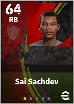 Sai Sachdev eFootball 2026 player card — 64 OVR RB