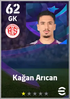Kagan Arican eFootball 2026 player card — 62 OVR GK