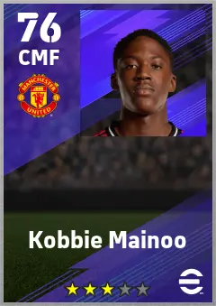Kobbie Mainoo eFootball 2026 player card — 76 OVR CMF
