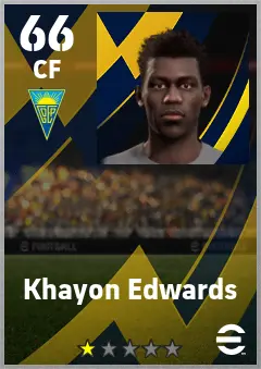 Khayon Edwards eFootball 2026 player card — 66 OVR CF