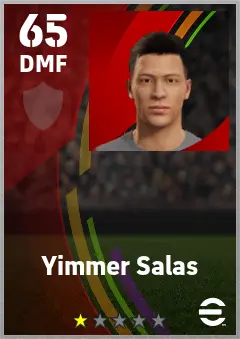 Yimmer Salas eFootball 2026 player card — 65 OVR DMF