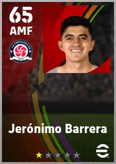Jeronimo Barrera eFootball 2026 player card — 65 OVR AMF