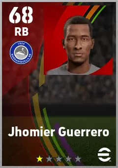 Jhomier Guerrero eFootball 2026 player card — 68 OVR RB