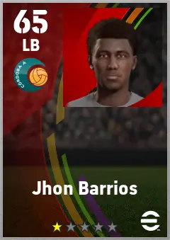 Jhon Barrios eFootball 2026 player card — 65 OVR LB