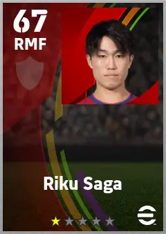 Riku Saga eFootball 2026 player card — 67 OVR RMF