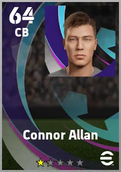 Connor Allan eFootball 2026 player card — 64 OVR CB