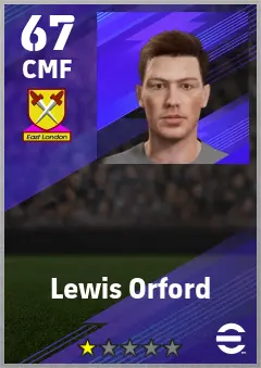 Lewis Orford eFootball 2026 player card — 67 OVR CMF