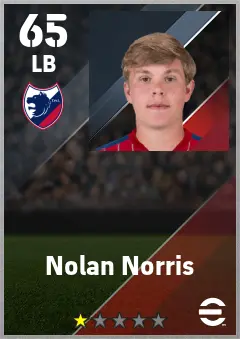 Nolan Norris eFootball 2026 player card — 65 OVR LB