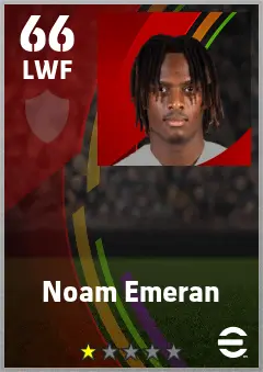 Noam Emeran eFootball 2026 player card — 66 OVR LWF