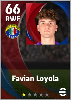 Favian Loyola eFootball 2026 player card — 66 OVR RWF