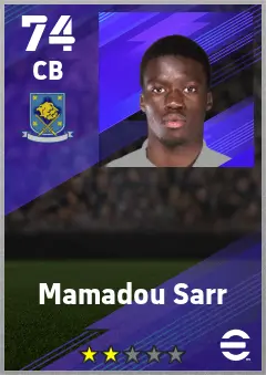 Mamadou Sarr eFootball 2026 player card — 74 OVR CB