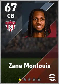 Zane Monlouis eFootball 2026 player card — 67 OVR CB
