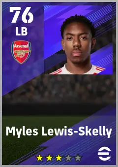 Myles Lewis-Skelly eFootball 2026 player card — 76 OVR LB