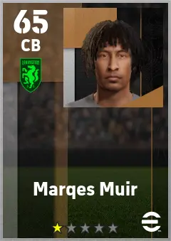 Marqes Muir eFootball 2026 player card — 65 OVR CB