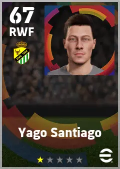 Yago Santiago eFootball 2026 player card — 67 OVR RWF