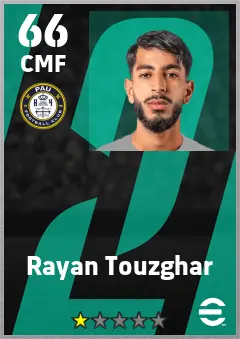Rayan Touzghar eFootball 2026 player card — 66 OVR CMF