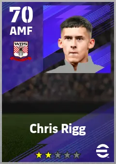 Chris Rigg eFootball 2026 player card — 70 OVR AMF