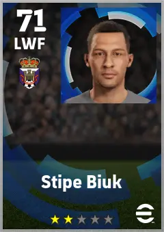 Stipe Biuk eFootball 2026 player card — 71 OVR LWF