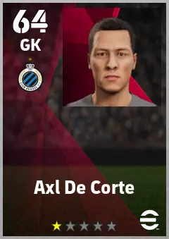 Axl De Corte eFootball 2026 player card — 64 OVR GK