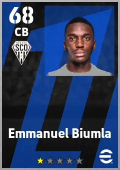 Emmanuel Biumla eFootball 2026 player card — 68 OVR CB