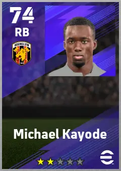 Michael Kayode eFootball 2026 player card — 74 OVR RB