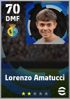 Lorenzo Amatucci eFootball 2026 player card — 70 OVR DMF